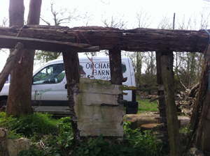 Electric van behind timber frame