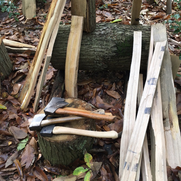 Hand made Sweet Chestnut battens for Long House roof